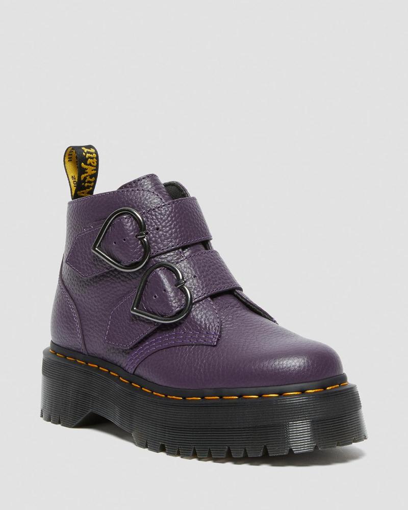 Purple Women\'s Dr Martens Devon Heart Leather Platform Boots | CA 236AHK